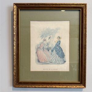 Antique Revue de la Mode French Fashion Plate - Ornate Gilt Frame 15x13
